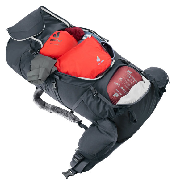 Deuter Aircontact Core 50+10 – Otevření hlavní náplně zepředu