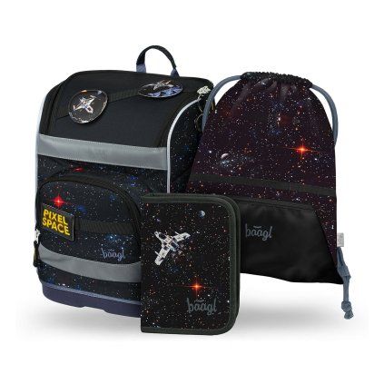 BAAGL SET 3 Zippy plus Pixel Space: aktovka, penál, sáček – produktová fotografie 1