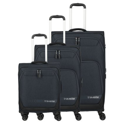 Sada cestovních kufrů Travelite Kick Off 4w S, M exp, L exp Anthracite – celkový pohled