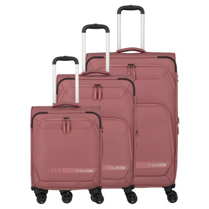 Sada cestovních kufrů Travelite Kick Off 4w S, M exp, L exp Rose – celkový pohled