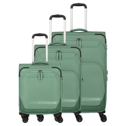 Sada cestovních kufrů Travelite Kick Off 4w S, M exp, L exp Sage – celkový pohled